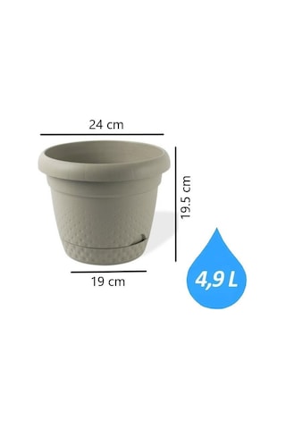 Omnipazar Krs-343 Dekoratif İnci Bitki Çiçek Saksı Takımı 4.9 Litre No 3 Bej