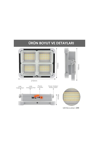 Seyyar Solar Led Projektör Cata Güneş Enerjili Portatif Led Işık