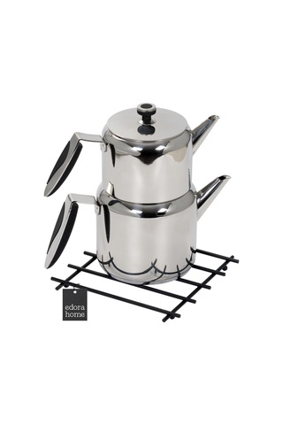 Mat Siyah Düz Çubuklu Yanmaz Nihale, Tezgah Üstü Altlık - Metal Paslanmaz Siyah