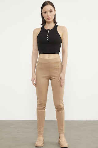 Önden Dikiş Detaylı Tayt - Bej 001