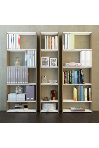 Nurmobilya Nur Mobilya Mızrak 3'Lü 5 Raflı Arkalıksız Kitaplık