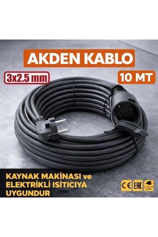 Kablo 10 Metre 3x2,5mm Uzatma Kablosu Tam Kesit Kaynak Makinası Kullanıma Uygundur 10 M