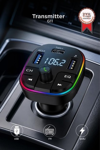 Transmitter Şarj Özellikli Dijital Göstergeli Bluetooth G11 Siyah Ulaşım Modern Araç