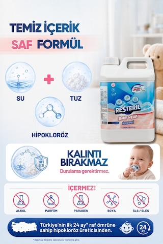 Resteril Doğal Alkolsüz Bebek Dezenfektan Çocuk Alanı Hijyen Spreyi 5 L