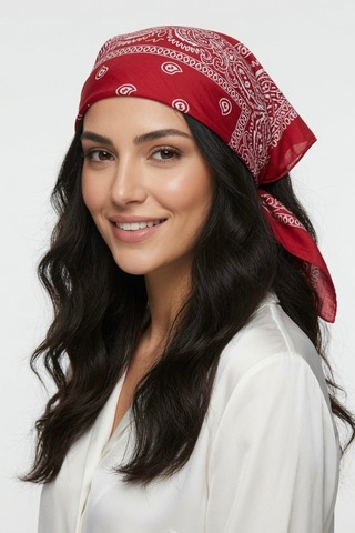 Mollycrush Unisex Kırmızı Şal Desenli Fular Günlük Saç Aksesuarı, Boyunluk Ve Outdoor Bandana Kırmızı