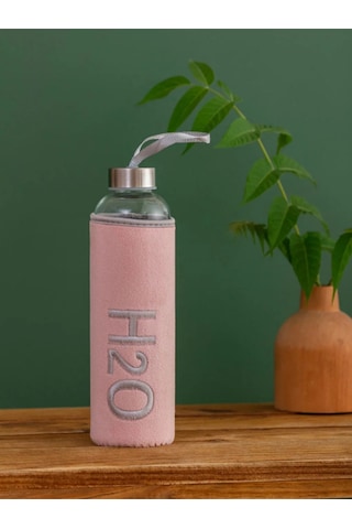 H2o Peluş Kılıflı Cam Matara 600 Ml Pembe