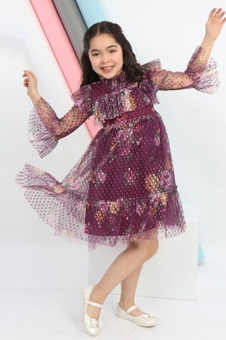 Kız Çocuk Tütülü Elbise Tül Kumaş Astarlı Bel Lastikli Rahat Zarif Elbise Kostüm Bordo