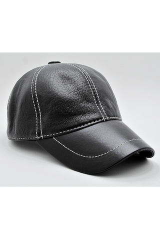 Takı Dükkanı Siyah Deri Beyzbol Cap Erkek Şapka Unisex Model Cp228