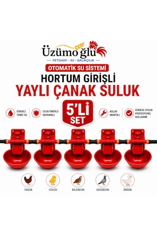 5 Adet Hortum Girişli Yaylı Çanak Suluk Otomatik Tavuk Civciv Suluk Sistemi