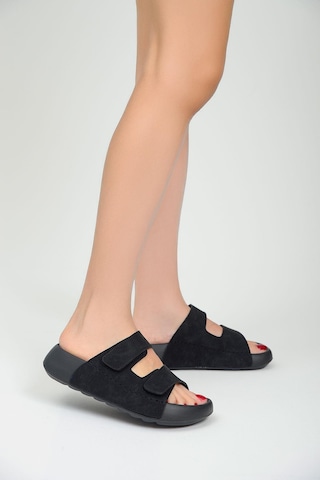 Qramed Orthopedix Çift Bantlı Cırtlı Unisex Spor Terlik Qr25101 Siyah