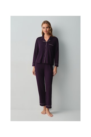 Suwen Misty Gömlek Yaka Pijama Takımı Wsh10510059080 Mürdüm