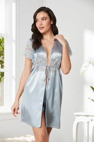 Pierre Cardin Saten Dantelli Midi Sabahlık 1020 Mist Çok Renkli