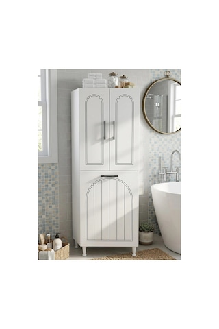 Kirli Çamaşır Sepetli Banyo Kiler Oyuncak Çok Amaçlı Dolap Beyaz