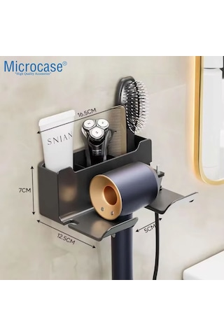 Microcase Dayanıklı Abs Plastik Saç Kurutma Makinası Ve Banyo Malzemeleri İçin Düzenleyici Askılık Stand - Al5054 Siyah