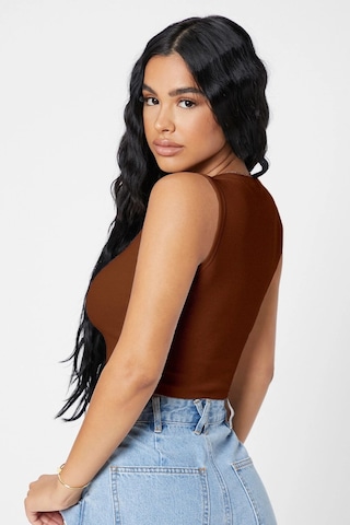 Angbutik Kadın Kahverengi Kare Yaka Crop Top Bluz