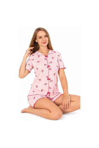 Genel Markalar Kadın Çiçek Desenli Pembe Şortlu Pijama Takımı Pembe Pembe Genel Markalar Kadın Çiçek Desenli Pembe Şortlu Pijama Takımı Pembe Pembe