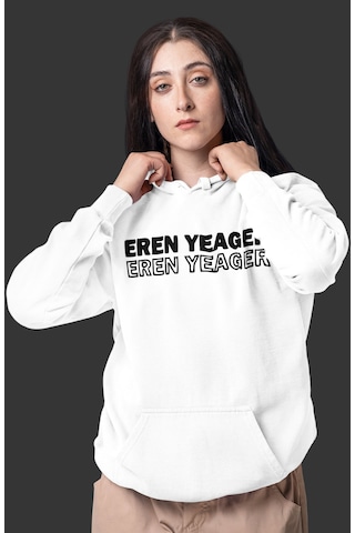 Sevbano Attack On Titan Eren Yeager Anime Sırt Baskılı Unisex Oversize Pe beyaz