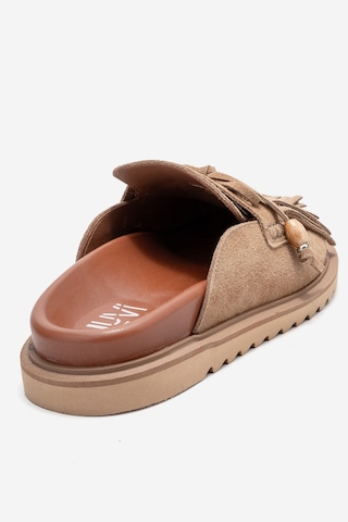Luvishoes Luvi Shoes Carol Toprak Süet Püsküllü Hakiki Deri Kadın Burnu Kapalı Terlik Toprak
