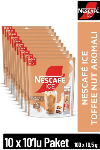 Nescafe Ice Toffee Nut Aromalı Çözünebilir Kahve 10,5g 10'lu Paket 10x10 Hazır