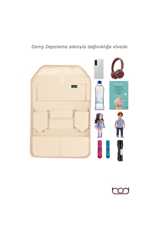 Bod Lux Linen Serisi Keten Koltuk Arkası Düzenleyici Araç İçi Organizer Bej