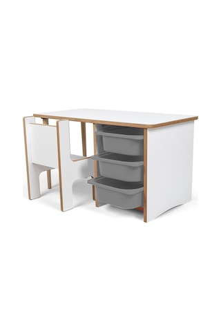 Industrial Living 3 Çekmeceli Çocuk Etkinlik Masası - Beyaz Mdf - Beyaz - Gri
