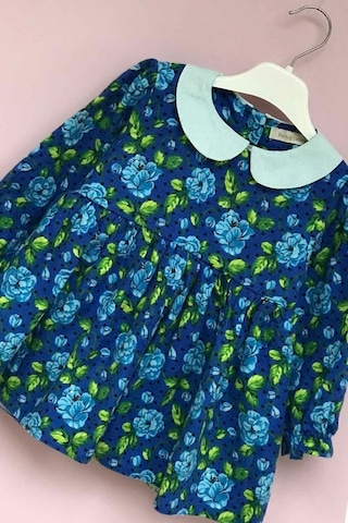Bebe Yaka Mavi Gül Pazen Kız Çocuk Kız Bebek Elbise 001