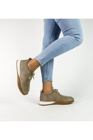 Gdt Ayakkabı Bej Renk Süet Bağcıklı 36-37-38-39-40 Numara Kadın Sneaker Kahve