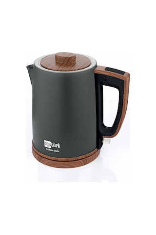 Egetürk TeaDem Style Ahşap Görünümlü Çay Makinesi Çaycı 2000W 1.7L Kettle 1.2L Demlik 304 Çelik Gövde Antrasit