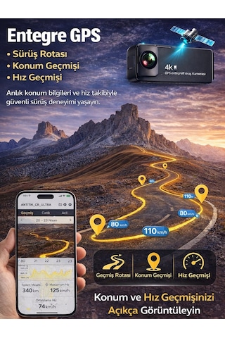 X18 Premium 3 Lens Araç İçi Kamera Wifi Gps 4k Ultra Hd Ön Arka İç Kamera Gece Görüşü Park Modu Dvr