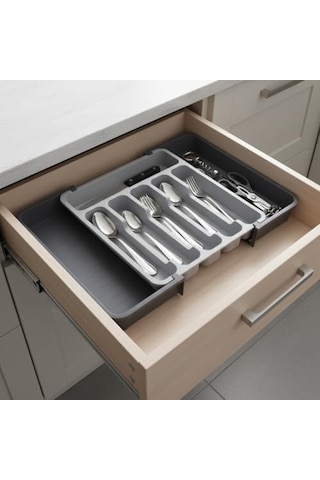 Çift Taraflı Açılır Çekmece İçi Kaşıklık Ve Organizer - Modüler Sürgülü Mutfak Düzenleyici - Açık Gri Ve Antrasit Renk - Kapalı 31 Cm Açık 52 Cm 0