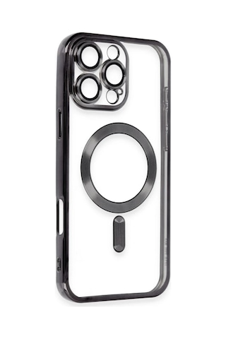 Apple iPhone Uyumlu  16 Pro İçin Kılıf Kamera Lens Korumalı M-safe Destekleyen Şeffaf Silikon Kross Kapak Siyah