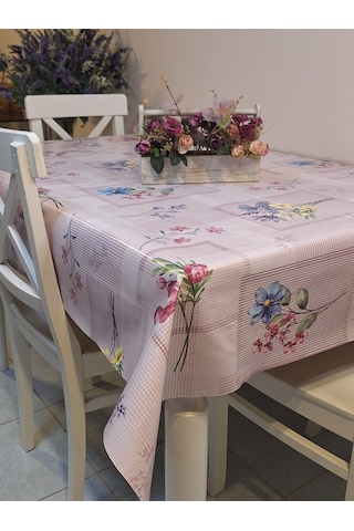 Elyaflı Pvc Muşamba - Desenli Silinebilir Masa Örtüsü Gri Fnt1240 Pembe
