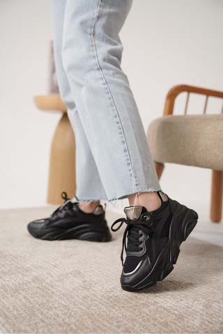 D383 Günlük Ortopedik Kadın Sneaker Spor Ayakkabı Siyah