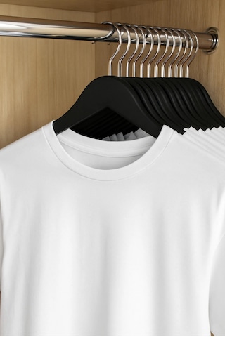 12 Adet - Ahşap Görünümlü Plastik A Kalite Elbise Askısı Tshirt Pantolon Askı Siyah Krom Siyah Krom