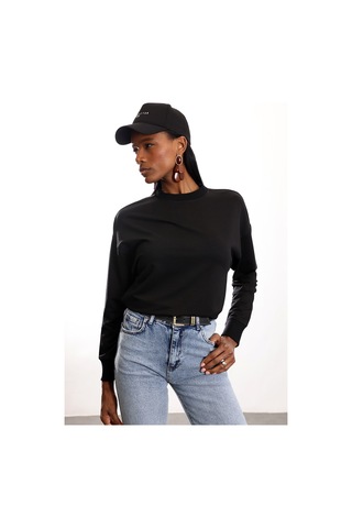 5in1Canpolat Siyah Bisiklet Yaka Basic Sweatshirt 9002 Siyah