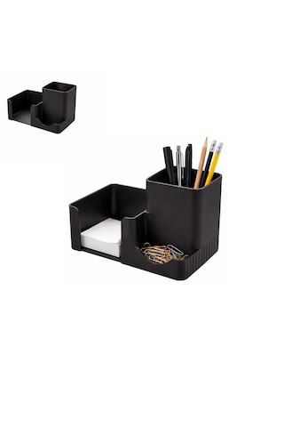 Özel Üretim 3 Bölmeli Notluk Ataşlık Kalemlik Vb. Masa Seti Ebat: 14,6 Cm X 8,4 Cm X 9,9 Cm Siyah
