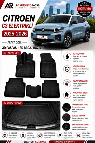 Cıtroen C3 Elektrıklı 2025-2026 Araca Özel 3d Paspas + 3d Bagaj Havuzu