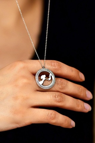 Roza Silver Zirkon Taşlı Rodyum Anne Bebek Gümüş Kolye