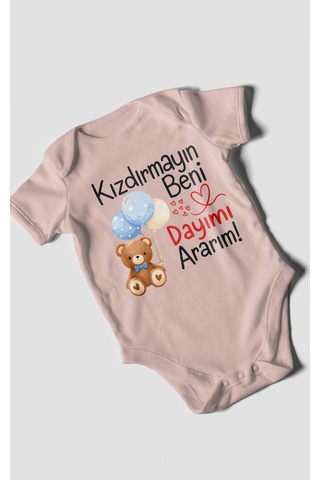 Morivokids Kızdırmayın Beni, Dayımı Ararım Kısa Kollu Bebek Body %100 Pamuk Pastel Pembe