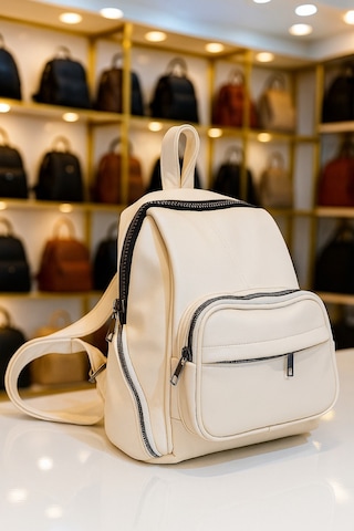 Newish Polo Donna Model Sırt Çantası-yıkama Suni Deri Beyaz