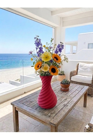 İskandinav Tarzı Spiral Plastik Vazo 18 Cm. Kırmızı