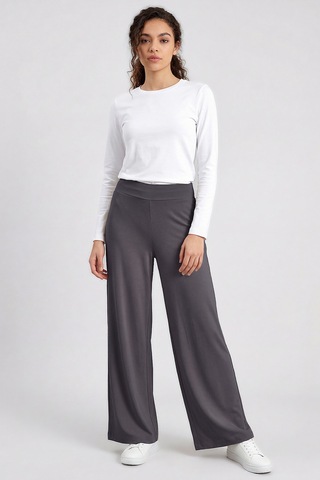Tommylife Koyu Gri Comfort Fit Geniş Paça Korsajlı Palazzo Kadın Pantolon - 94681