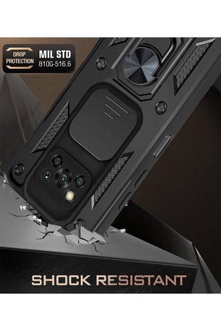 Tr Constraın Xiaomi Poco X3 Nfc / X3 Pro İle Uyumlu Kaze Tora Kamera Korumalı Sürgülü Yüzüklü Armor Military Tan
