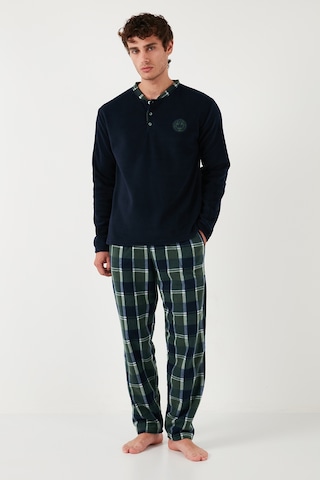 Buratti Ekose Regular Fit Bisiklet Yaka Kışlık Polar Erkek Pijama Takımı 609610013W4 Lacivert
