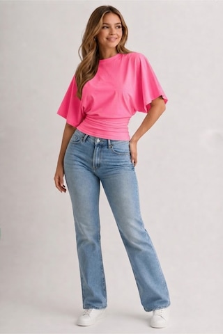 Flex Fashıon Kadın Bele Oturan, Geniş Kollu Pembe Üst Bluz-tişört Pembe - 876774097 Pembe - 876774097 Pembe