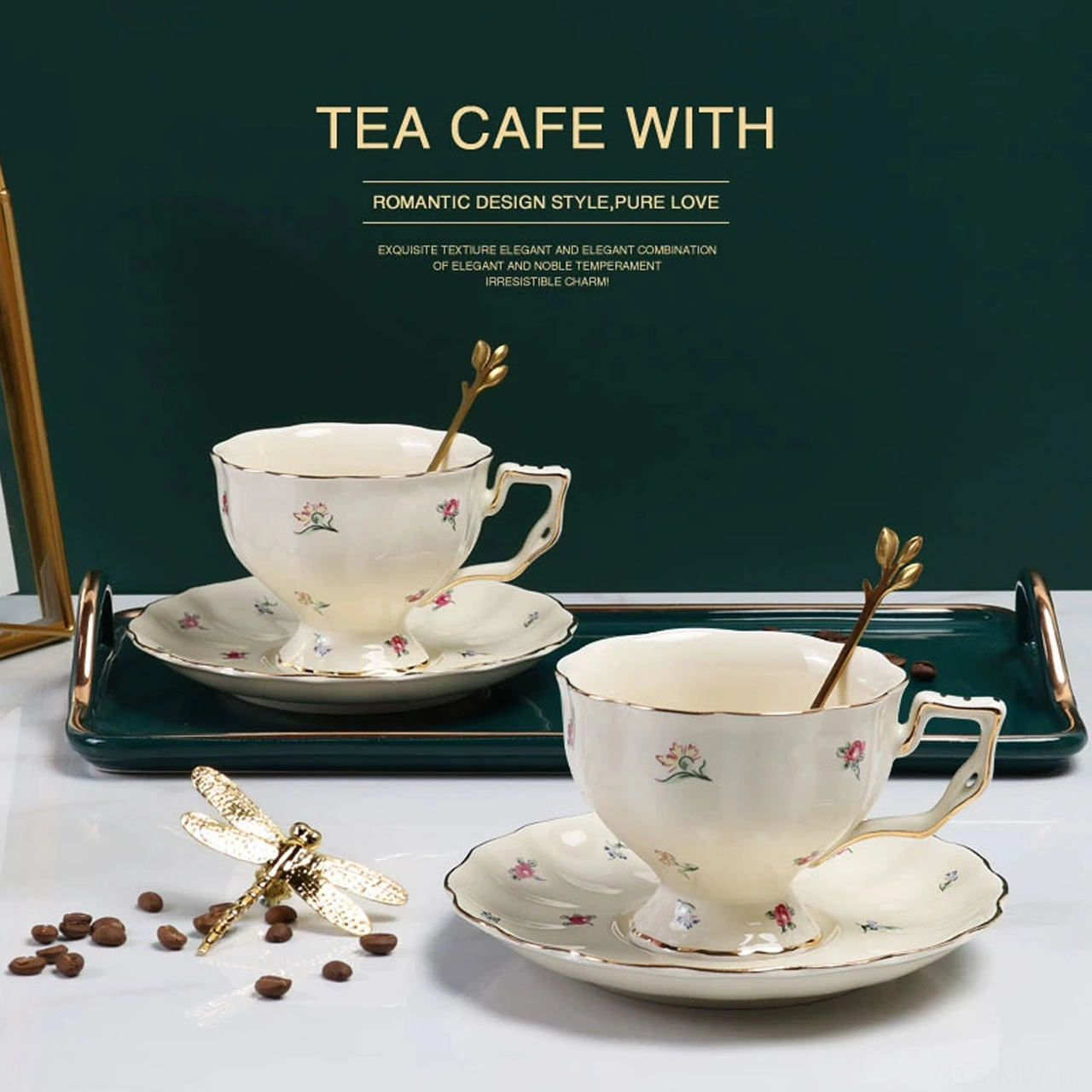 Moveevo Porselein Kupa Seti 250ml - Büyük Kapasiteli, Gümüş Kenarlı, Fincan+tabak+kaşık, Kahve/çay İçin, Restoran Kalitesi Beyaz