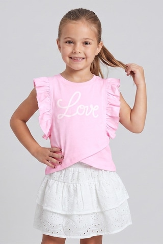 Dmb Boys & Gırls Kız Çocuk Brode Etek Tshirt 2'li Takım Pembe 2-7 Yaş-2720