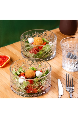 Porsima 2 Li Kristal Cam Çerezlik Sunumluk Tek Kişilik Salata Kasesi Seti 400 Ml