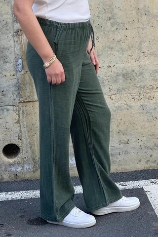 Mia Butik Kadın Haki Keten Pantolon Haki