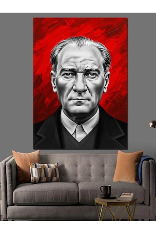 Kırmızı Arkaplan Atatürk Portresi Dekoratif Kanvas - Mdf Ahşap Tablo
